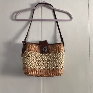 Brighton Straw Woven Multicolor Leather Trim Bag Purse Heart Charm